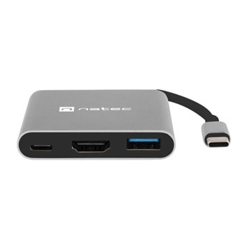 Докинг станция Natec Fowler Mini, от USB-C към 1x USB-C, 2x USB-A, 1x HDMI, сива | JAR Computers Докинг станция Natec Fowler Mini NMP-1607