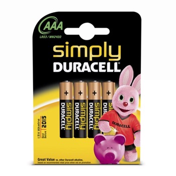 Батерии алкални Duracell Simply AAA (LR03), 1.5V, 4бр. image