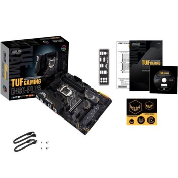 Дънна платка Asus TUF Gaming B460 Plus, B460, LGA1200, DDR4, PCI-E 3.0, (DisplayPort&HDMI),(CFX), 6x SATA 6Gb/s, 2x M.2, 6x USB 3.2 Gen 1, ATX | JAR Computers Asus TUF-GAMING-B460-PLUS