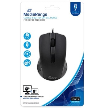 Мишка MediaRange MROS210, оптична, 1000 dpi, USB, черна | JAR Computers MediaRange MROS210 Black