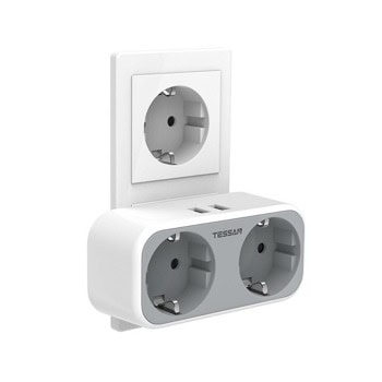 Разклонител Tessan TS-321-DE, 2 гнезда, 2x USB, без кабел, бял | JAR Computers Tessan TS-321-DE