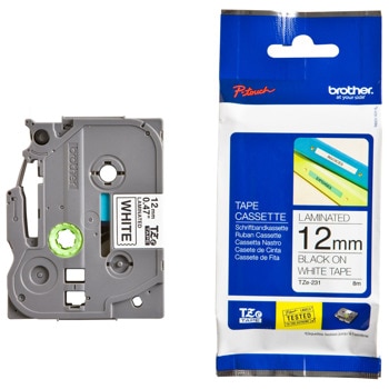 Лента за етикетен принтер Brother тип TZ, черен цвят на бял фон, 12mm x 8m, PN: TZe-231 | JAR Computers Brother TZe-231