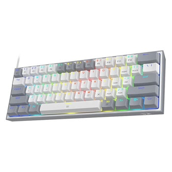 Клавиатура Redragon K617-RGB-GW_RD, механична, hot-swappable, червен суич, гейминг, компактна, RGB подсветка, бяло-сива, USB C | JAR Computers Клавиатура Redragon Fizz K617-RGB-GW_RD grey/white