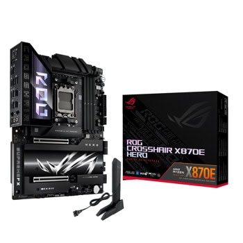 Дънна платка Asus ROG Crosshair X870E Hero, X870E, AM5, DDR5, PCI-E 5.0 (HDMI&USB4), 4x SATA 6Gb/s, 5x M.2 slots, 2x USB4, 8x USB 3.2 Gen 2, 5GbE + 2.5GbE LAN, Wi-Fi 7, Bluetooth 5.4, ATX | JAR Computers Asus ROG CROSSHAIR X870E HERO 90MB1IE0-M0EAY0