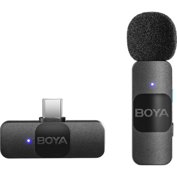 Безжична микрофонна система BOYA BY-V10, 1x микрофон, 1x предавател и 1x приемник, обхват до 50m, до 9 часа време на работа, с ревер, USB-C, черни | JAR Computers BOYA BY-V10