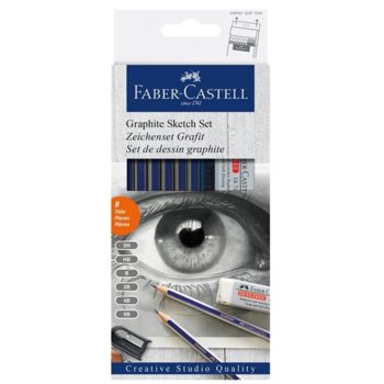 Mоливи Faber-Castell Goldfaber 1221, дебелина на линията 2 mm, различни видове твърдости, сиви, 12 бр., острилка и гума | JAR Computers Faber-Castell Молив Goldfaber 1221 6 броя острилка