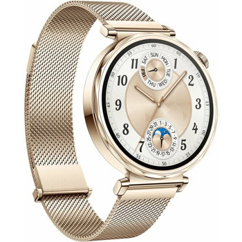Смарт часовник Huawei Watch GT5 41мм Jana-B19M (Gold Milanese), 1.32" (3.35cm) AMOLED дисплей, Bluetooth, GPS, оптичен сензор за пулс, до 7 дни време на работа, 5ATM, златна Milanese каишка | JAR Computers Huawei Watch GT5 Jana-B19M Gold Milanese