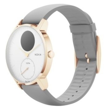 Смарт часовник Withings Steel HR, 36mm, измерване на крачки и пулс, до 25 дни време за работа, бял със сив силиконов маншет | JAR Computers Nokia Steel HR Hybrid Smartwatch 36WHITE-RG-S-GREY