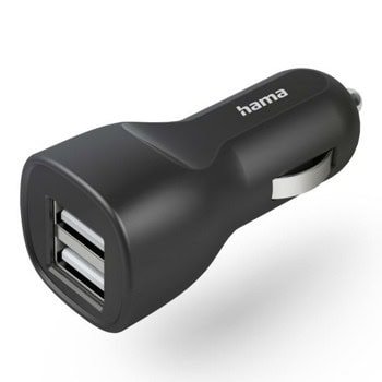Зарядно устройство за кола Hama 201636, от автомобилна запалка към 2x USB A(ж), 12W, черно | JAR Computers HAMA 201636