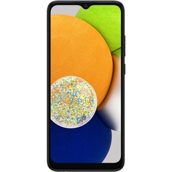 Смартфон Samsung SM-A035G GALAXY A03 (черен) (SM-A035GZKGEUE), поддържа 2 SIM карти, 6.5" (16.51 cm) TFT дисплей, осемядрен Samsung Exynos 7884B 1.6 GHz, 4GB RAM, 64GB Flash памет (+microSD слот), 48.0 + 2.0 & 5.0 MPix камера, Android, 199 g | JAR Computers Samsung SM-A035G GALAXY A03 4/64GB Black