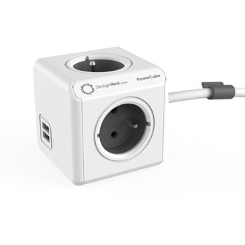 Разклонител DesignNest PowerCube Extended 1402GY, 4 гнезда, тип "куб", 2x USB-A, 1.5m кабел, бял | JAR Computers DesignNest PowerCube Extended 1402GY