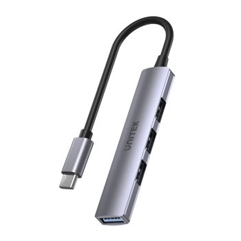 USB хъб Unitek H1208B, 4 порта, от USB Type-C към 1x USB 3.0 Type-A, 3x USB 2.0 Type-A, сив | JAR Computers Unitek H1208B
