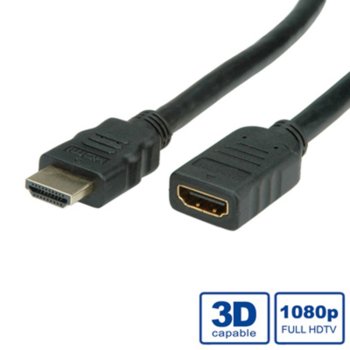 Кабел HDMI(м) към HDMI(ж), 2m, v1.4 | JAR Computers Cable HDMI m f 2m v1.4 ROLINE 11.99.5575