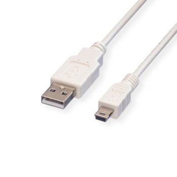 Кабел Roline 11.99.8730, от USB Type A(м) към USB Mini(м), 3m, бял | JAR Computers ROLINE 11.99.8730