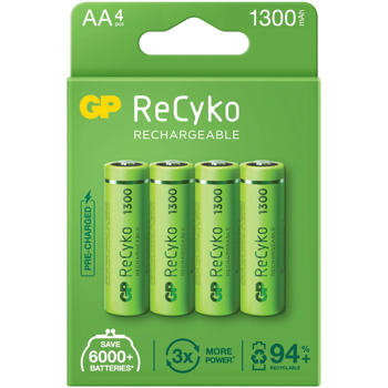 Акумулаторна батерия GP ReCyko, AA, 1.2V, 1300mAh, NiMH, 4бр. | JAR Computers GP ReCyko 1300 GPRHC132E001