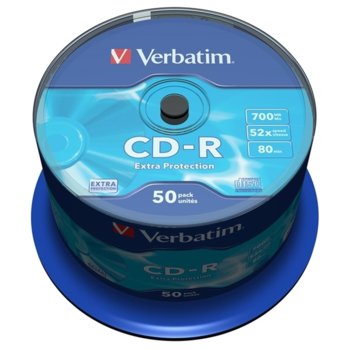 Оптичен носител CD-R media 700MB, Verbatim 2065100070, 52x, 50бр. | JAR Computers CD-R VERBATIM 52X 700MB EP ОП.50