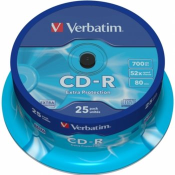Оптичен носител CD-R media 700MB, Verbatim, 52x, 25бр. | JAR Computers CD-R VERBATIM 52X 700MB EP ОП.25