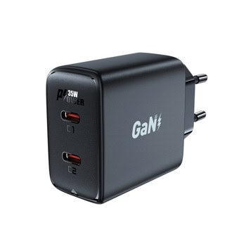 Зарядно устройство Acefast A49, от контакт към 2x USB-C(ж), 20V/1.75A, черно, 35W, PD 3.0 | JAR Computers Acefast A49