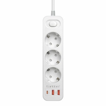 Разклонител Earldom ES-SC13, 3 гнезда, 2x USB-A, 1x USB-C, бутон за вкл./изкл., 2m, бял | JAR Computers Разклонител Earldom ES-SC13