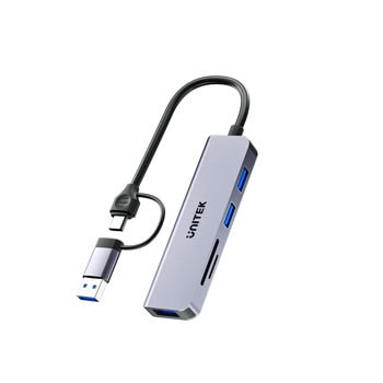 USB хъб Unitek H1320AGY01, 3 порта, от USB Type-A/C към 3x USB 3.0 Type-A, 1x SD четец, 1x MicroSD четец, сив | JAR Computers Unitek H1320AGY01