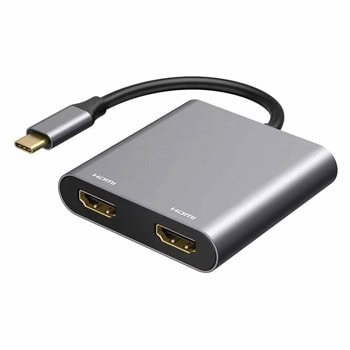 Преходник DeTech, USB C(м) към 2хHDMI(ж), 4K, сив | JAR Computers cable usb-c to 2хhdmi 4k 30hz gray