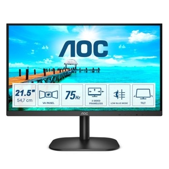Монитор AOC 22B2QAM, 21.5" (54.61 cm) VA панел, 75Hz, Full HD, 4ms, 20000000:1, 250 cd/m2, DisplayPort, HDMI, VGA | JAR Computers AOC 22B2QAM