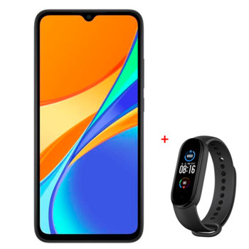 Смартфон Xiaomi Redmi 9C NFC (сив) в комплект със смарт гривна Xiaomi Mi Band 5, поддържа 2 sim карти, 6.53" (16.586 cm) HD+ IPS дисплей, осемядрен MediaTek Helio G35 2.3GHz, 2GB RAM, 32GB памет (+SD слот), 13.0 + 2.0 MP & 5 MPix, Android, 196g | JAR Computers Xiaomi Redmi 9C NFC 2 32 Grey + Mi Band 5
