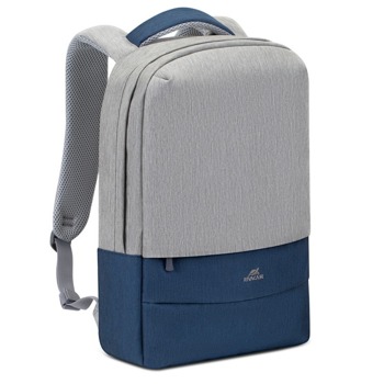 Раница за лаптоп Rivacase 7562 Grey Dark Blue, до 15.6" (39.60cm), полиестер, водоотблъскваща материя, USB порт отстрани на раницата, сива | JAR Computers Rivacase 7562 Grey Dark Blue