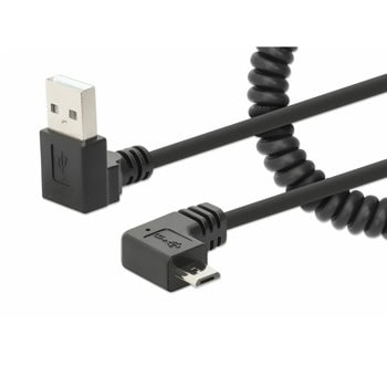 Кабел Manhattan 356237, от USB A(м) към USB Micro B(м), спирален, ъглови конектори, 1m, черен | JAR Computers кабел manhattan 356237
