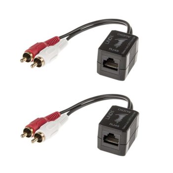 Кабел Lindy 70450, от RJ-45 Cat. 5/6(ж) към 2x RCA(м), черен, удължителен, изпраща аналогов звук на 500 метра през стандартен мрежов кабел | JAR Computers LINDY LNY-70460