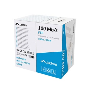 Кабел Lanberg LCF5-11CC-0100-S, F/UTP, 100m, сив | JAR Computers Lanberg LCF5-11CC-0100-S