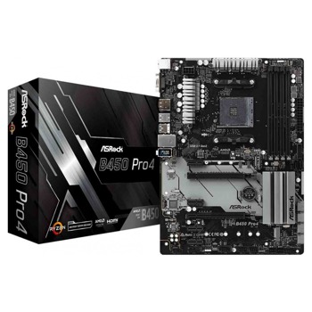 Дънна платка ASRock B450 Pro4, B450, AM4, DDR4, PCI-E (DP&HDMI&VGA), 4x SATA 6.0 Gb/s, 1x Ultra M.2 Socket, USB-C 3.1 (Gen2), ATX | JAR Computers ASROCK B450 PRO4 AM4