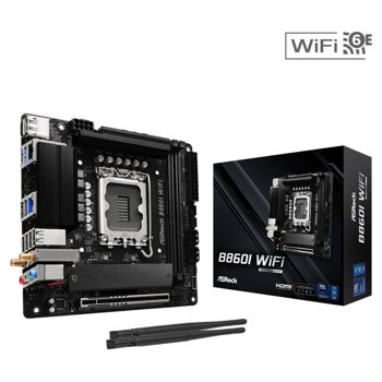 Дънна платка ASRock B860I WIFI, B860, LGA1851, DDR5, PCIe 5.0, (DP&HDMI), 4x SATA3 6Gb/s, 2x M.2, 1x USB 3.2 Gen2x2 Type-C, 2.5GbE LAN, WI-FI 6E, Bluetooth 5.3, Mini-ITX | JAR Computers ASRock B860I WIFI