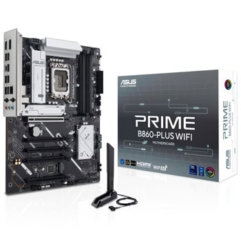 Дънна платка Asus PRIME B860-PLUS WIFI, B860, LGA1851, DDR5, PCI-E 5.0 (DP&HDMI), 4x SATA 6Gb/s, 2x M.2 slots, 1x USB 3.2 Gen 2x2 Type-C, 2x USB 3.2 Gen 2 Type-A, 2.5GbE LAN, Wi-Fi 6E, Bluetooth 5.3, ATX | JAR Computers Asus PRIME B860-PLUS WIFI 90MB1K50-M0EAY0