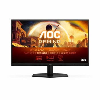 Монитор AOC 27G42E, 27" (68.58 cm) IPS панел, 180Hz, Full HD, 1ms, 80 000 000:1, 300cd/m2, DisplayPort, HDMI | JAR Computers AOC 27G42E