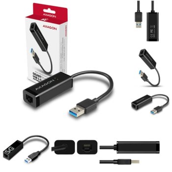 Мрежови адаптер AXAGON ADE-SR, от USB-A(м) към Gigabit Ethernet RJ-45, черен | JAR Computers AXAGON ADE-SR