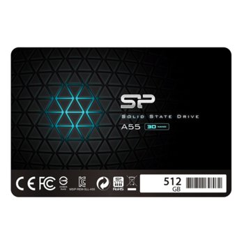 Памет SSD 512GB Silicon Power Ace A55, SATA 6Gb/s, 2.5"(6.35 cm), скорост на четене 500MB/s, скорост на запис 450MB/s, черно | JAR Computers 512GB SSD Silicon Power Ace A55