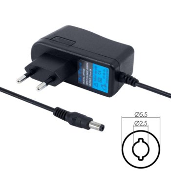 Зарядно устройство DeTech, от контакт към 5.5 x 2.5 mm, 9V/1A, 1.9m | JAR Computers Адаптер DeTech 9V 1A 5 5 2 5