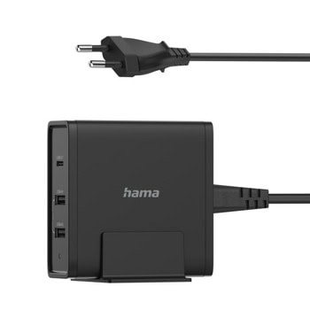 Зарядно устройство Hama 200017, от контакт към 1x USB-C(ж), 2x USB-A(ж), 45W, черно | JAR Computers Hama 200017