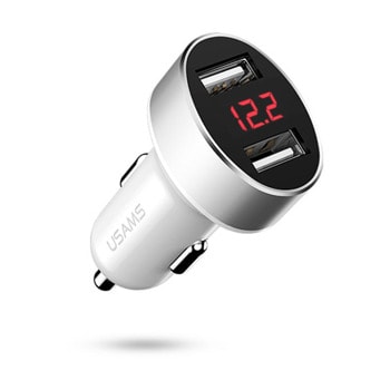 Зарядно за кола Usams CC45GC02, от авт. запалка към 2x USB A (ж), бяло | JAR Computers Usams CC45GC02
