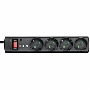 Разклонител Eaton Protection Strip 4 DIN, 4 гнезда, защита от пренапрежение, 1m, черен | JAR Computers Eaton Protection Strip 4 DIN