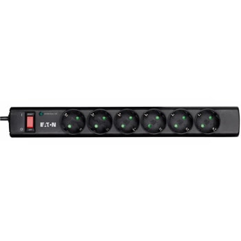 Разклонител Eaton Protection Strip 6 DIN, 6 гнезда, защита от пренапрежение, 1m, черен | JAR Computers Eaton Protection Strip 6 DIN