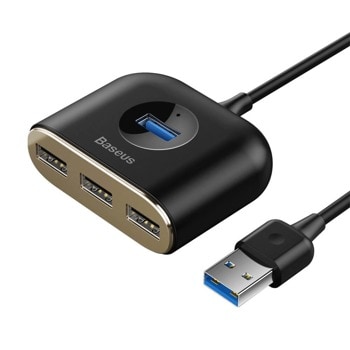 USB Хъб Baseus CAHUB-AY01, 4 порта, от USB Type-A към 1x USB 3.0 Type-A/3x USB 2.0 Type-A, LED индикация, черен | JAR Computers Baseus CAHUB-AY01