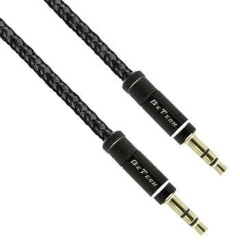 Kабел DeTech DE-04AUX, от Jack(м), 3.5mm TRS към Jack(м), 3.5mm TRS, 1m, черен | JAR Computers аудио кабел detech de 04aux jack 3.5 40275