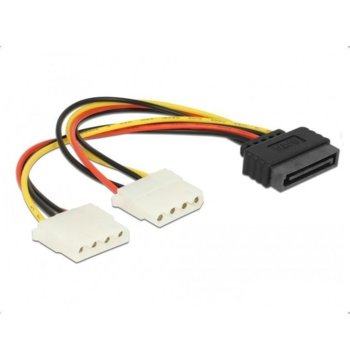 Захранващ кабел DeLock 65159, SATA 15pin(м) към 2x 4pin Molex(ж), 0.2m | JAR Computers DeLock SATA 15pin - 2x 4pin Molex 65159