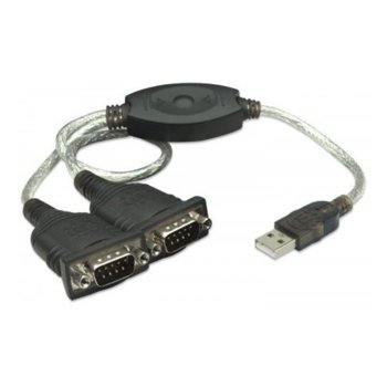 Кабел Manhattan 174947, USB A(м) към 2x Serial RS232(м), 0.45m, сив | JAR Computers MANHATTAN 174947 USB A към Serial RS232 2m