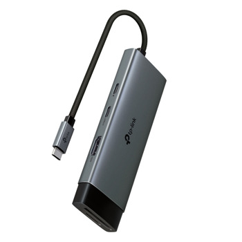 Докинг станция TP-Link UH7020C, от USB Type-C към 1x USB-C(PD), 1x USB-C, 2x USB-A, 1x HDMI, 1x SD четец, 1x microSD четец, сива | JAR Computers TP-Link UH7020C