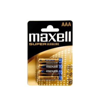 Батерии алкални Maxell Super ААА, 1.5V, 4 бр. | JAR Computers Батерия алкална Maxell ААА, 1.5V, 4 бр.