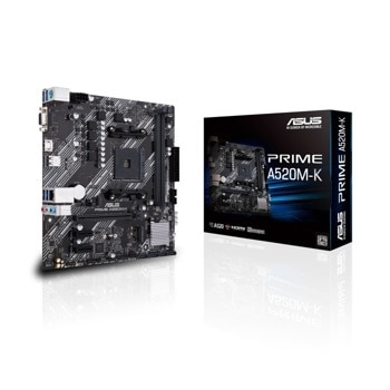 Дънна платка Asus PRIME A520M-K, A520, AM4, PCI-E 3.0(HDMI/VGA), 4x SATA 6Gb/s, 1x M.2, 4x USB 3.2 Gen 1, Micro ATX | JAR Computers Asus PRIME A520M-K