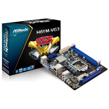 Дънна платка ASRock H61M-VG3, H61, LGA1155, DDR3, PCI-E 3.0, SB5.1, Lan1000, SATA, mATX, BULK | JAR Computers ASRock H61M-VG3